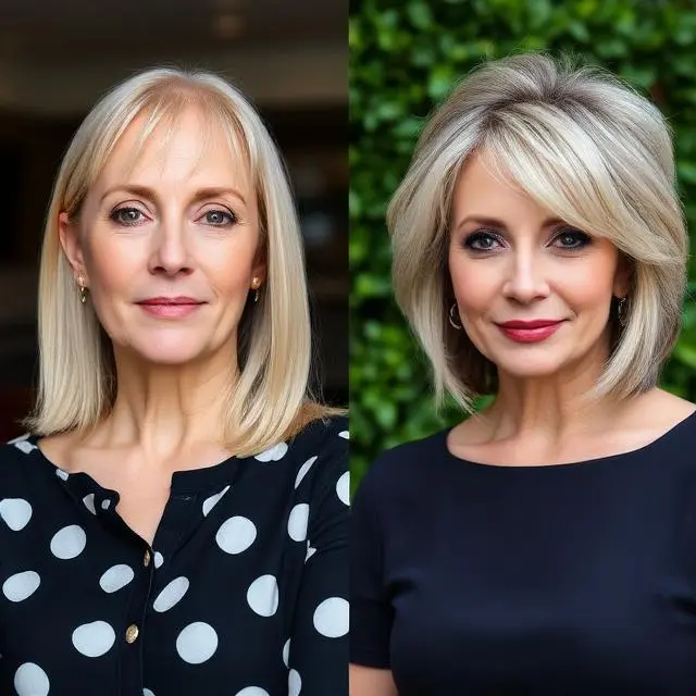 #1 Blonde Face-Framing Layers and Side-Swept Bangs