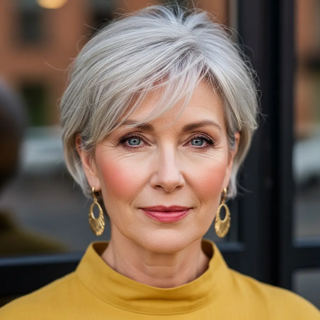 #10 Silver Whispy Layered Bob for Age-Defying Style