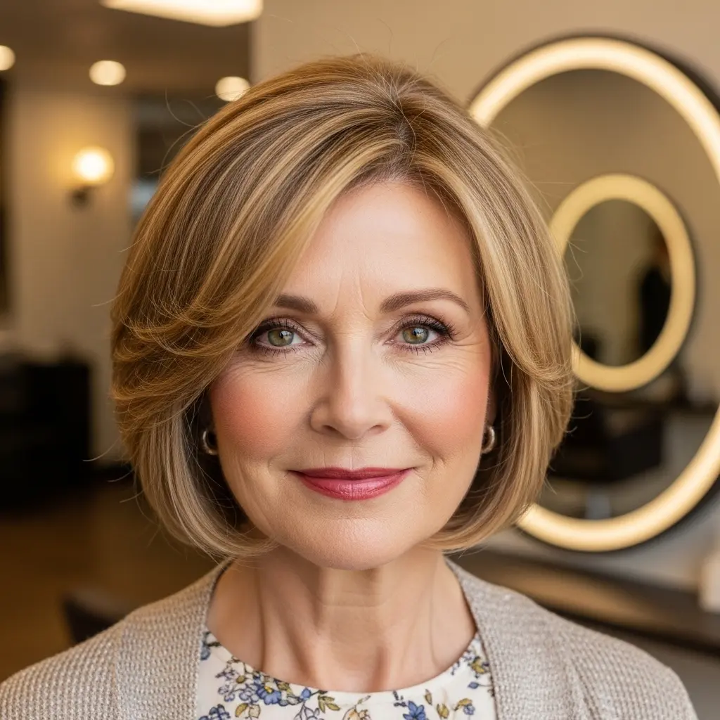 #11 Soft Textured Bob with Gentle Layers for Round Faces