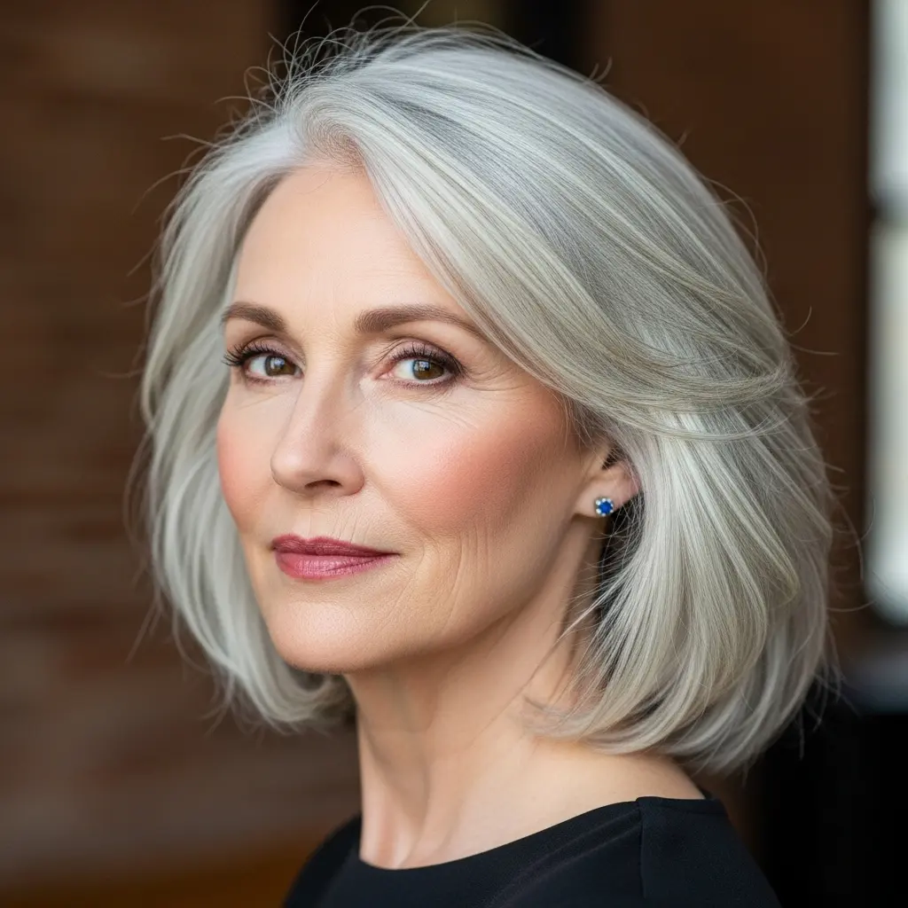 #14 Choppy Neck-Length Grey Hairstyle