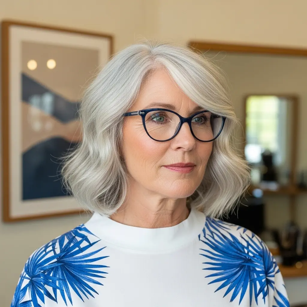 #14 White Blonde Wavy Bob with Side Bangs