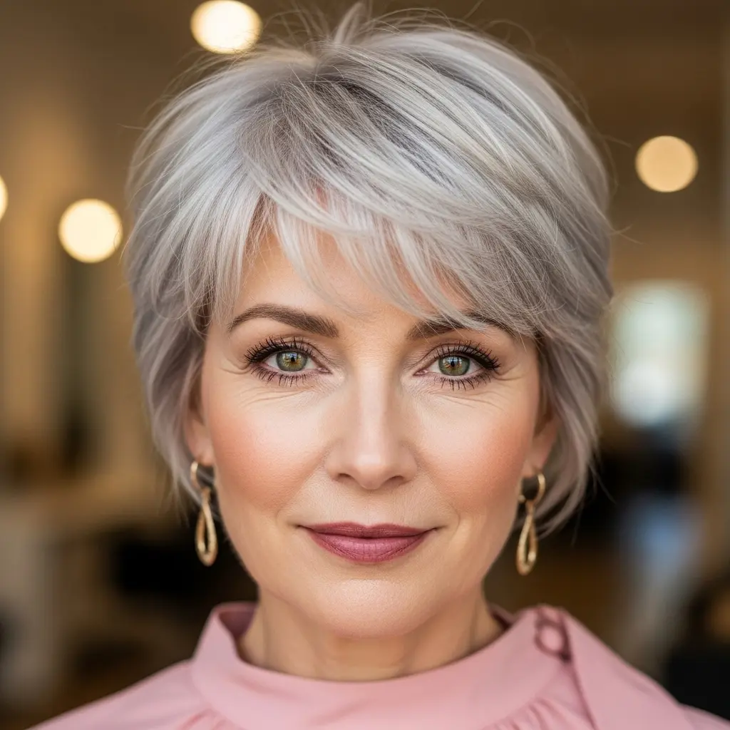#14 Effortlessly Chic Silver Pixie Shag for Mature Women