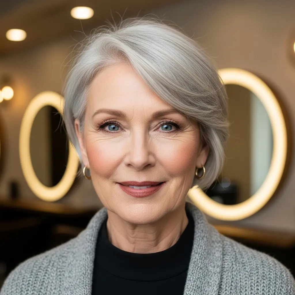 #16 Effortlessly Elegant Silver Layered Cut for Round Faces