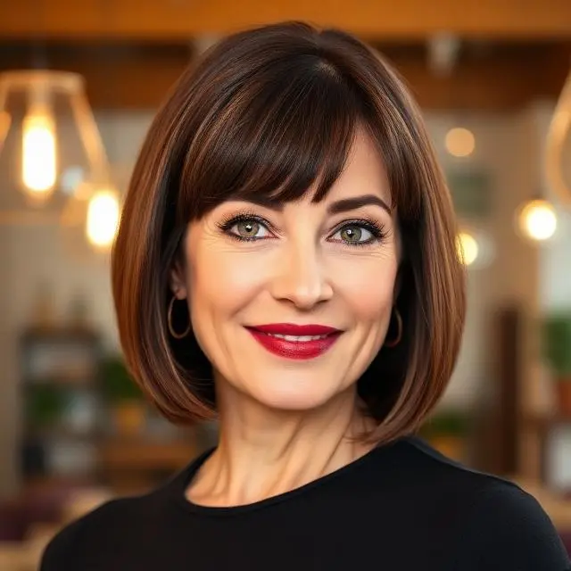 #17 Classic Chin-Length Bob with Soft Bangs for Round Faces