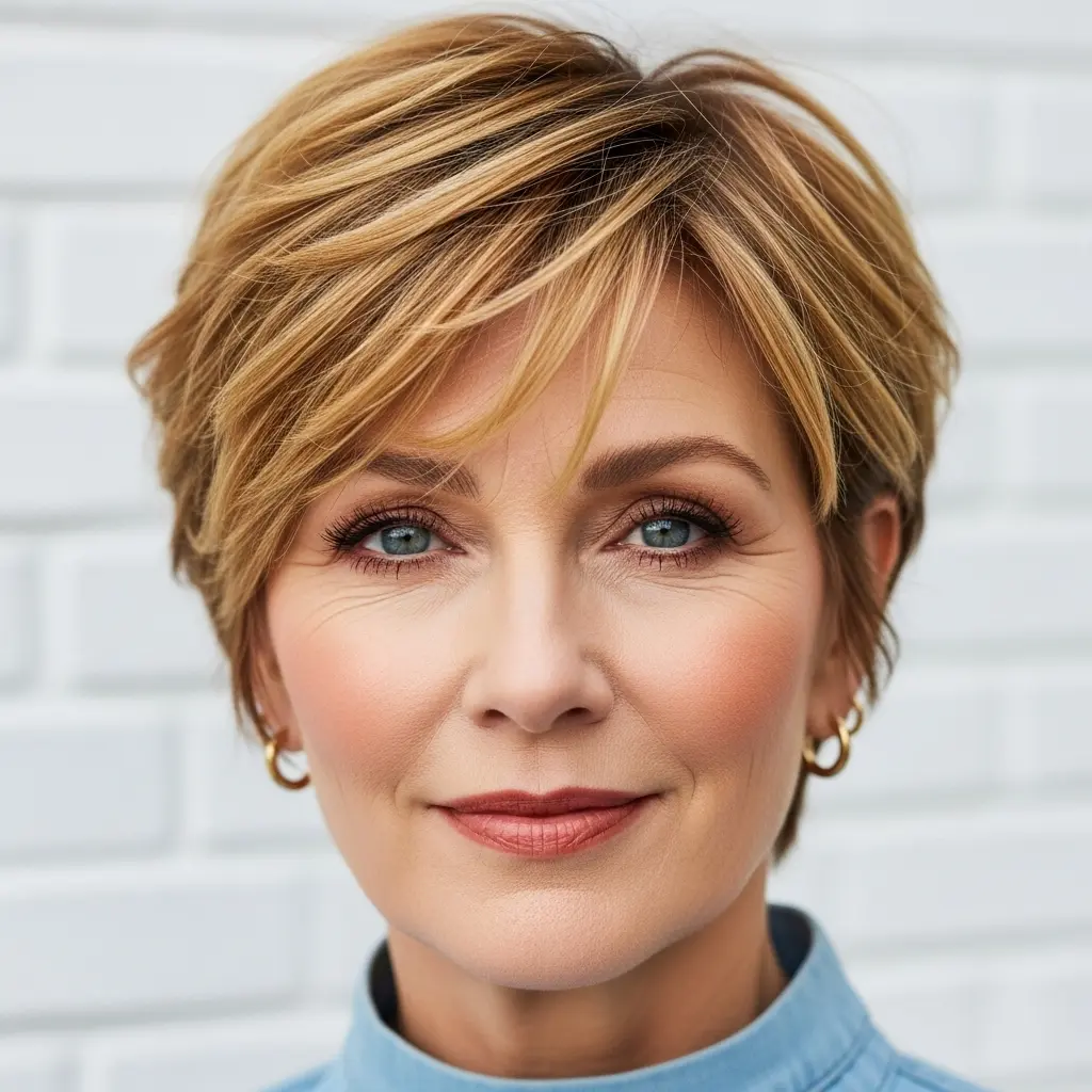 #17 Golden Tousled Layered Pixie for Lively Charm