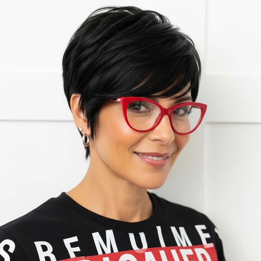 #18 Pixie with Long Bangs and Stacked Layers