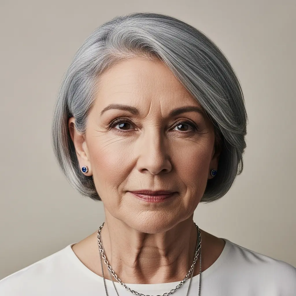 #2 Grey Classic Bob with Deep Side Part