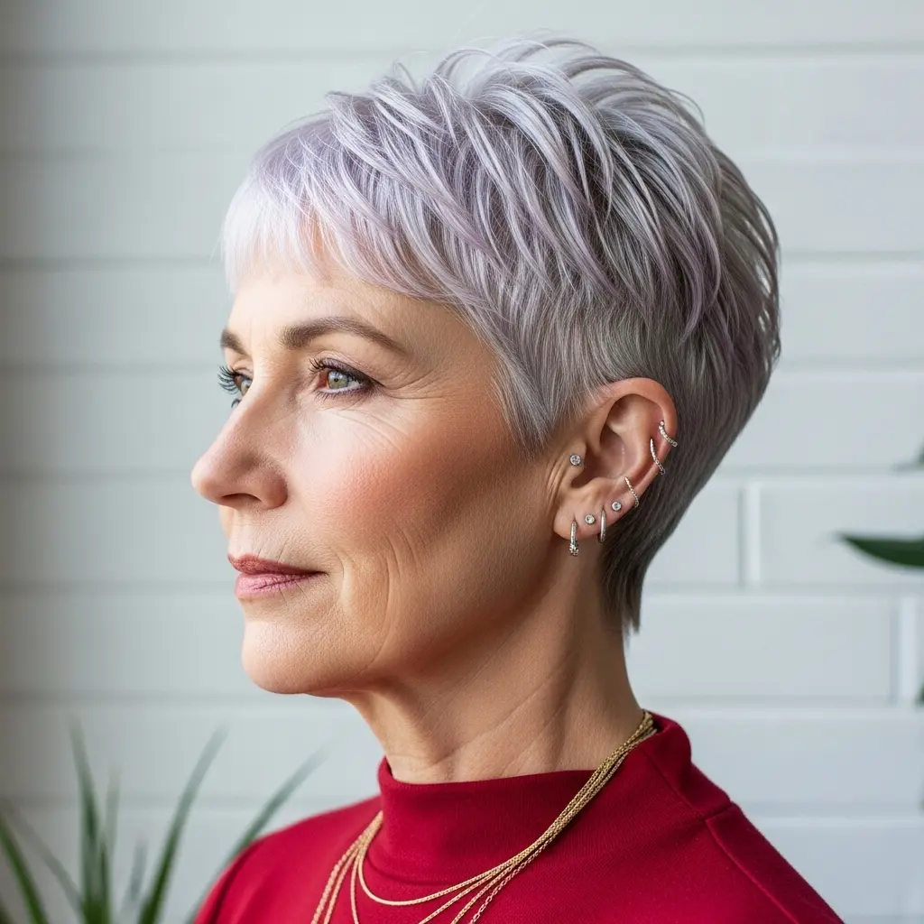 #2 Very Short Grey Hair with Lilac Bangs