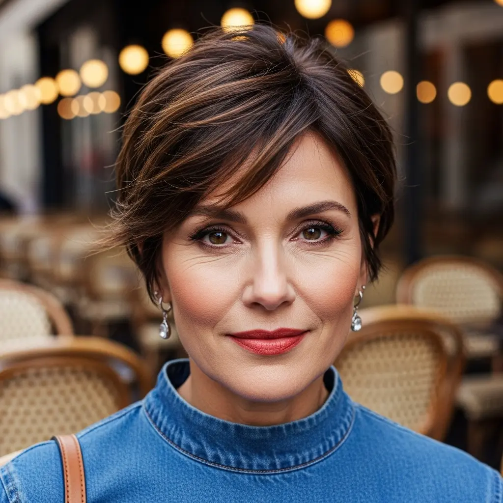 #2 Brunette Pixie with Highlighted Waves