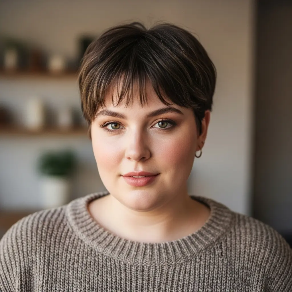 #22 Modern Pixie Cut with Bangs for Full-Figured Women
