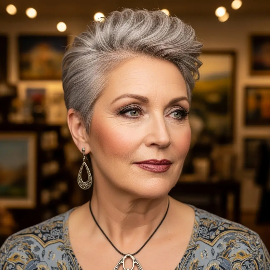 #4 Textured Silver Spiky Pixie for Round Faces