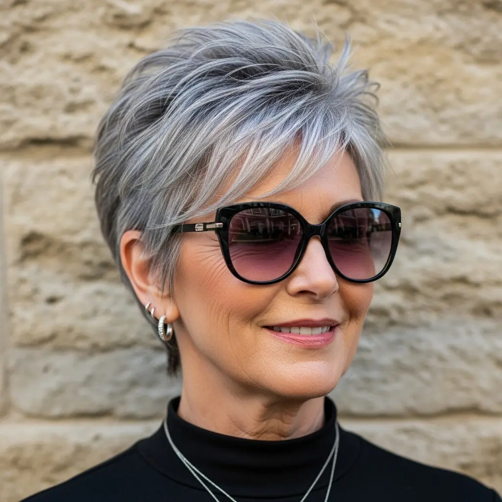 #7 Salt-and-Pepper Spiky Pixie Cut