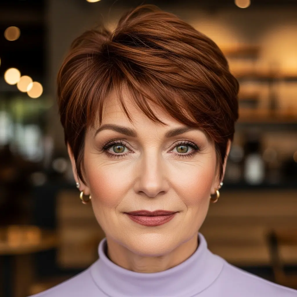 #7 Vibrant Auburn Pixie with Sculpted Layers