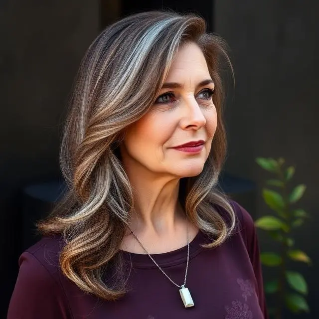 #9 Long Layered Brown + Grey Hair