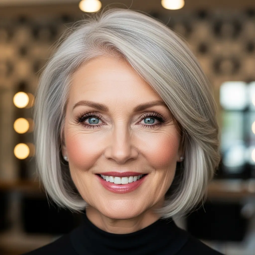 #9 Stylish Angled Bob for Round Faces