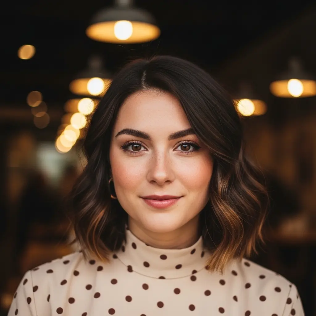 #10 Short Dark Brown Hair with Caramel Money Piece