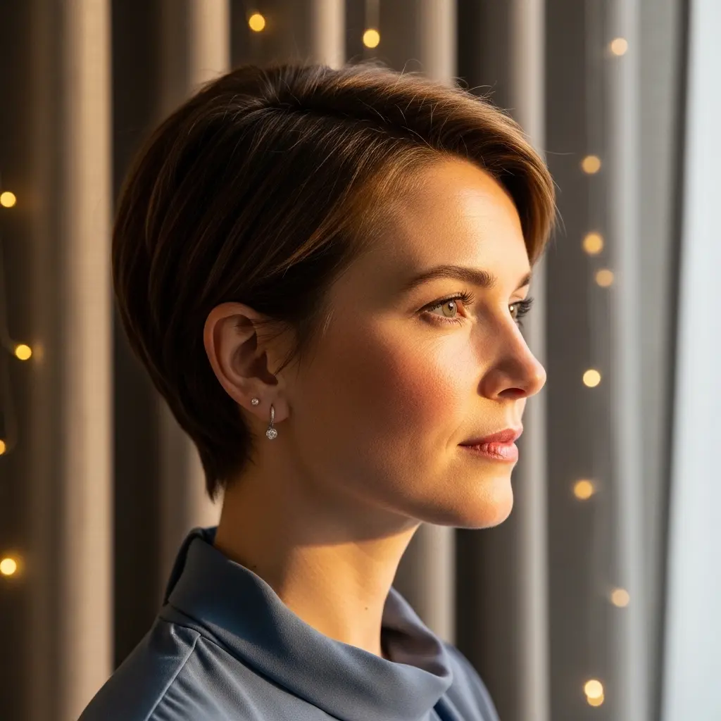 #12 Earthy-Brown Tousled Pixie with Natural Contours