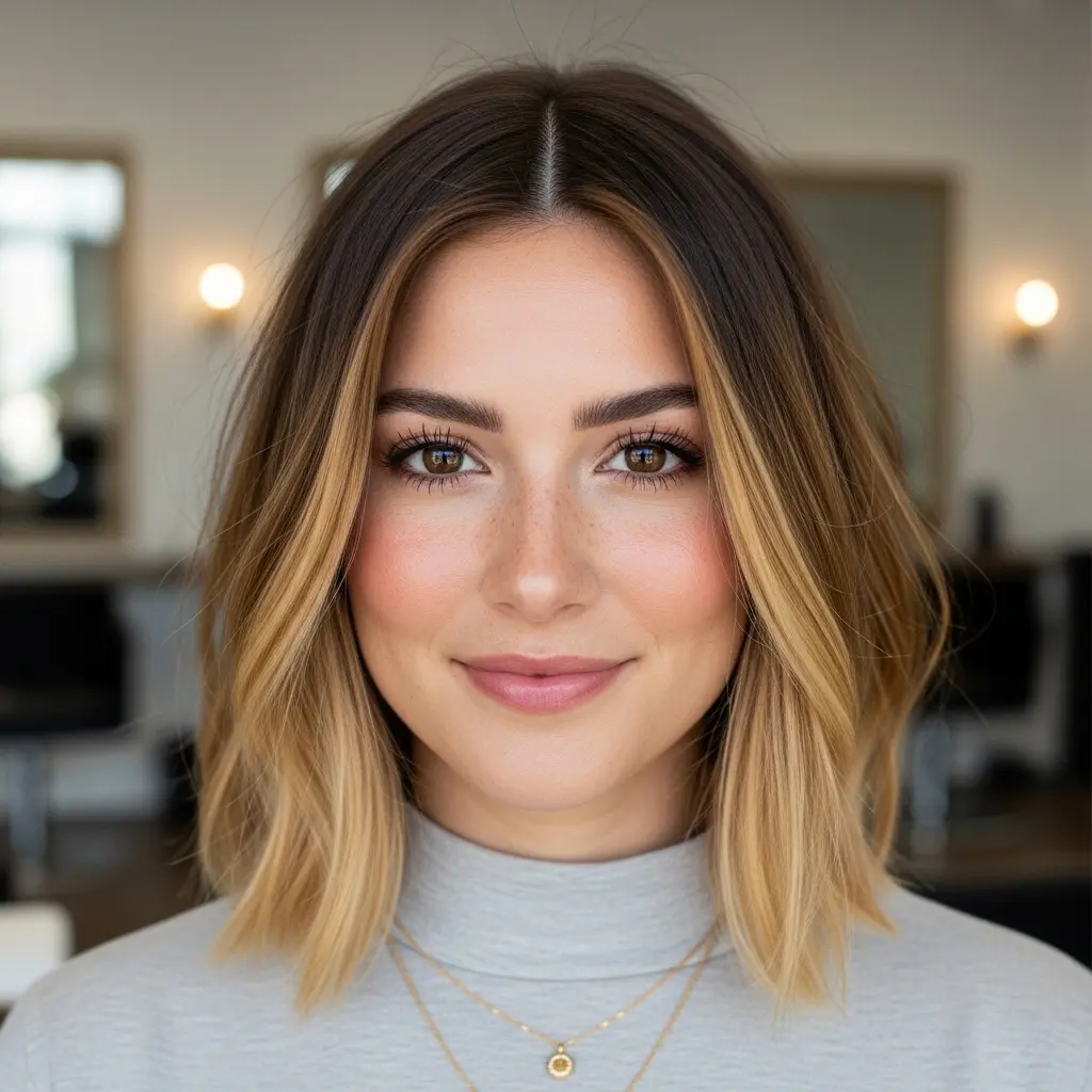 #12 Short Dark Brown Hair with Face-Framing Highlights