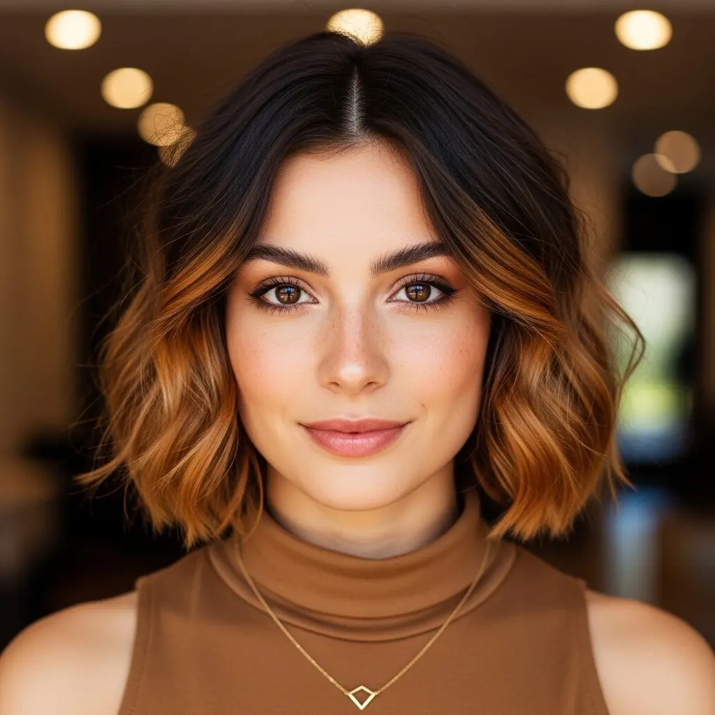 #16 Dark Brunette Balayage Short Hair with Caramel Ombre
