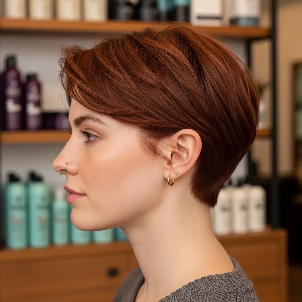 #17 Auburn Tousled Feathered Pixie