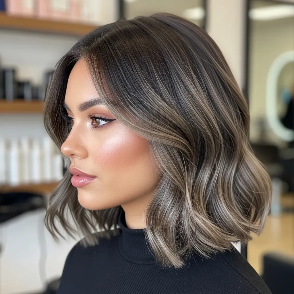 #3 Ash Brown Balayage on Dark Short Hair