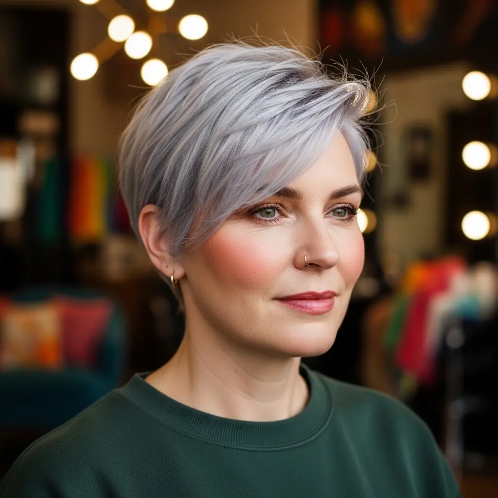 #6 Platinum Blonde Feathered Pixie with Graduated Sides