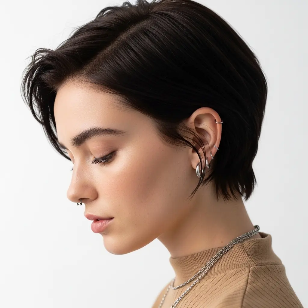#8 Sleek Deep-Black Layered Pixie with Textured Fringe