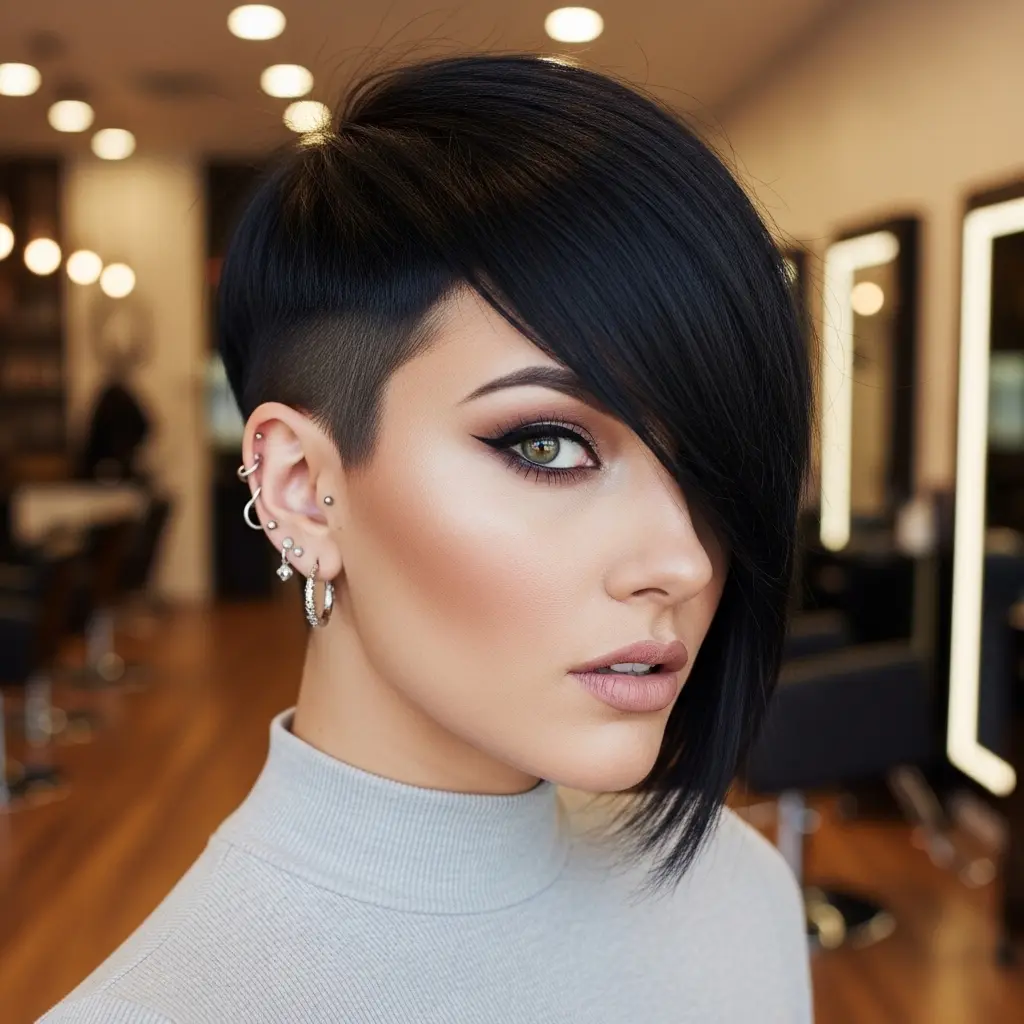 #2 An Edgy Short Haircut with Bangs for Black Locks