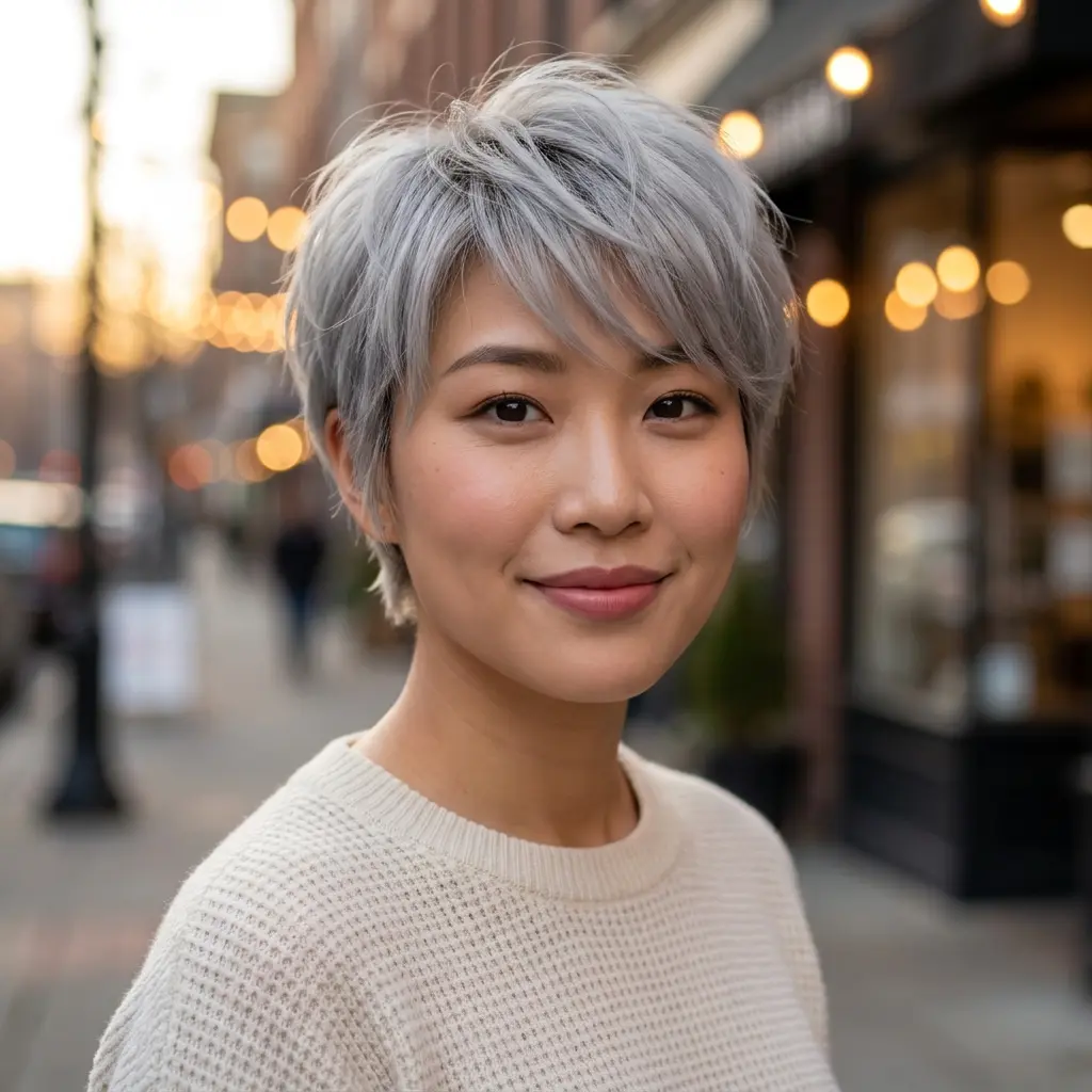 #3 Korean Pixie Cut with Bangs for a Chubby Face