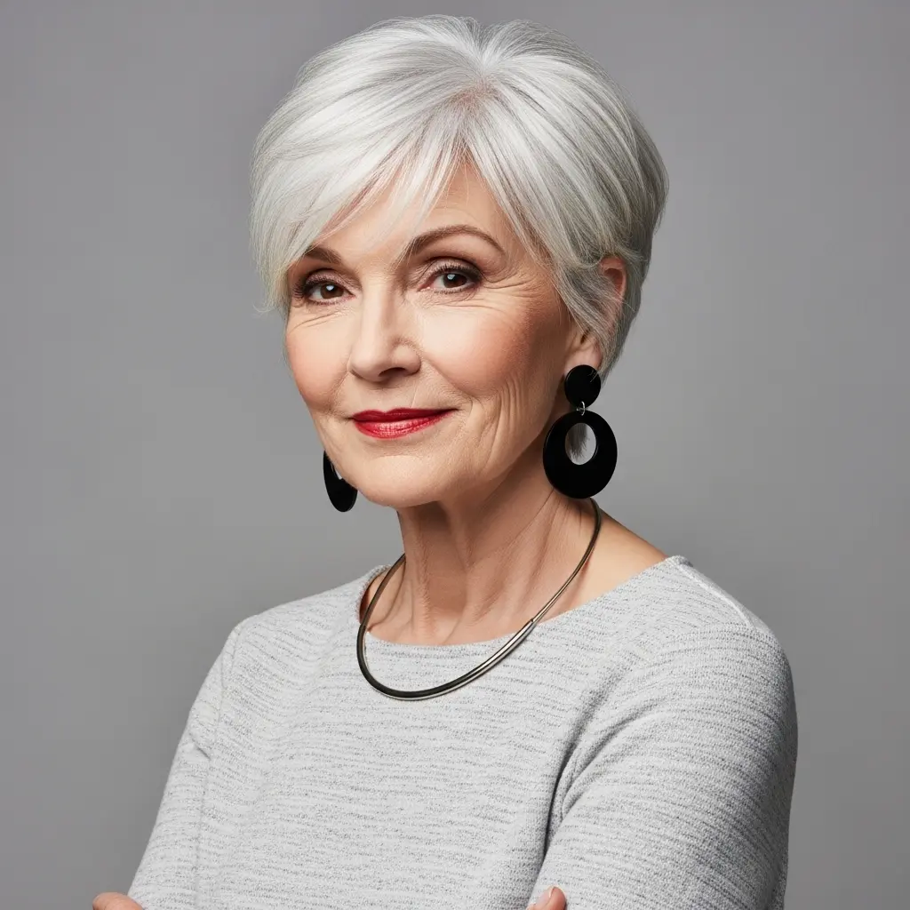 #5 Jagged Pixie Bob with Layered Bangs for Women Over 70