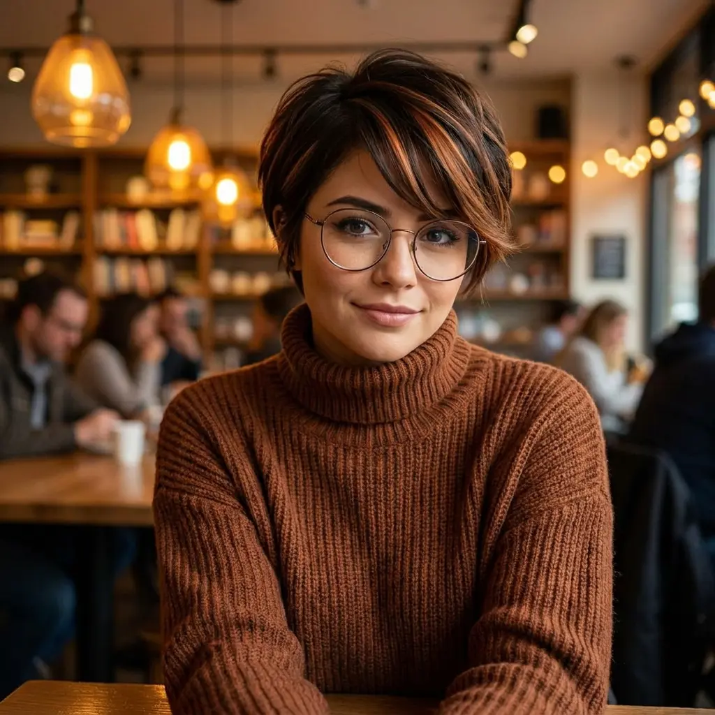 #5 Pixie Cut for a Chubby Face with Glasses