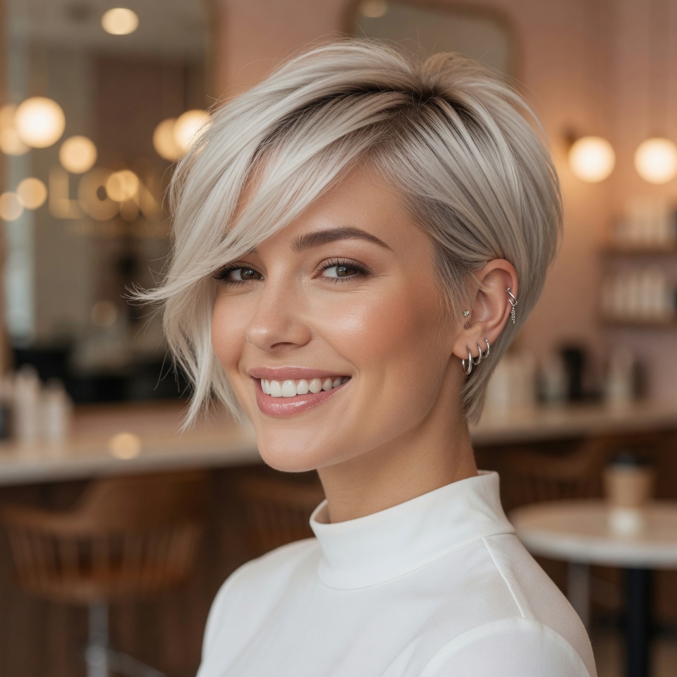 #8 Chic Pixie Bob Cut with a Sweeping Fringe